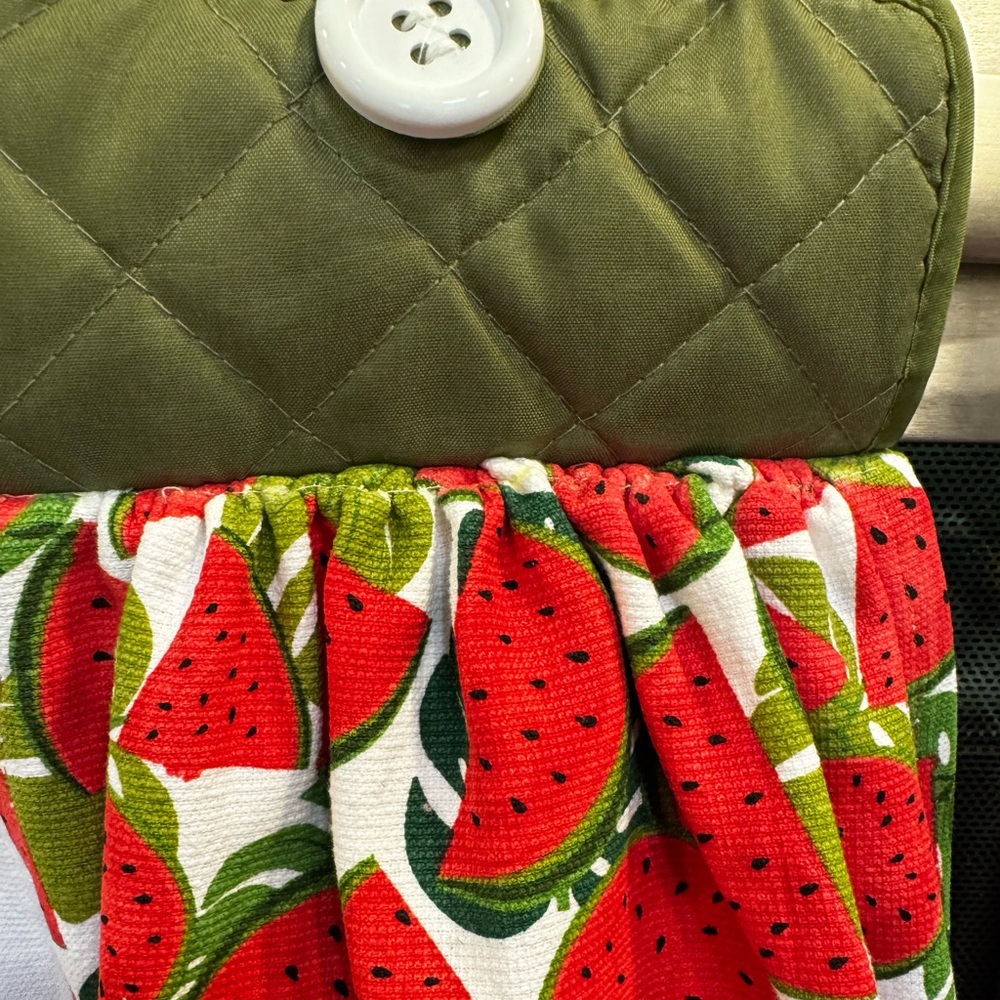 Hand crafted Hello Summer Watermelon Kitchen Hanging Towels - Green & Red - Picture 4 of 6